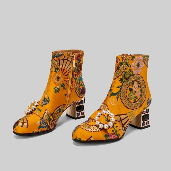 High Heel Boots For Women, Suitable For Cheongsam, With Pearl, Satin - Picture 12 of 15